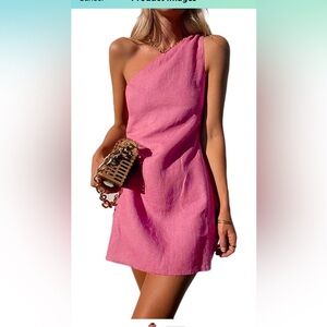 Women's Linen One Shoulder Mini Dress Summer Casual Sleeveless Shift Dress